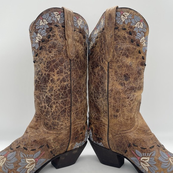 Dan Post Womens 10 Boots Daisy Blue Snip-Toe Cowboy Embroidered Floral Brown - Picture 3 of 14